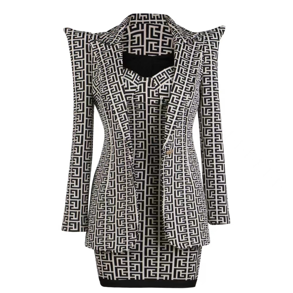 Black and white Mini Bandage Dress with padded Blazer
